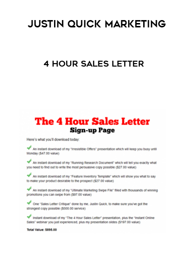Justin Quick Marketing – 4 Hour Sales Letter courses available download now.